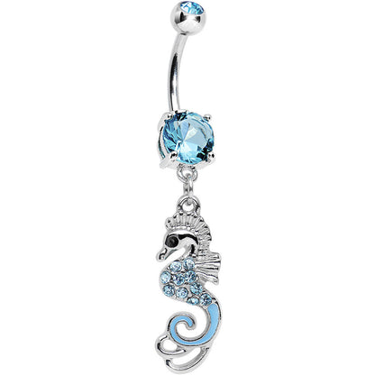 Aqua Cubic Zirconia Glamorous Seahorse Dangle Belly Ring