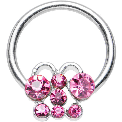 14G 7/16 Pink Gem Brilliant Butterfly BCR Captive Ring