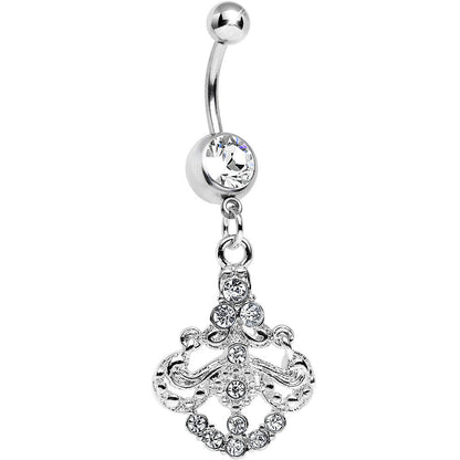 Clear Gem Shimmering Divine Fan Dangle Belly Ring
