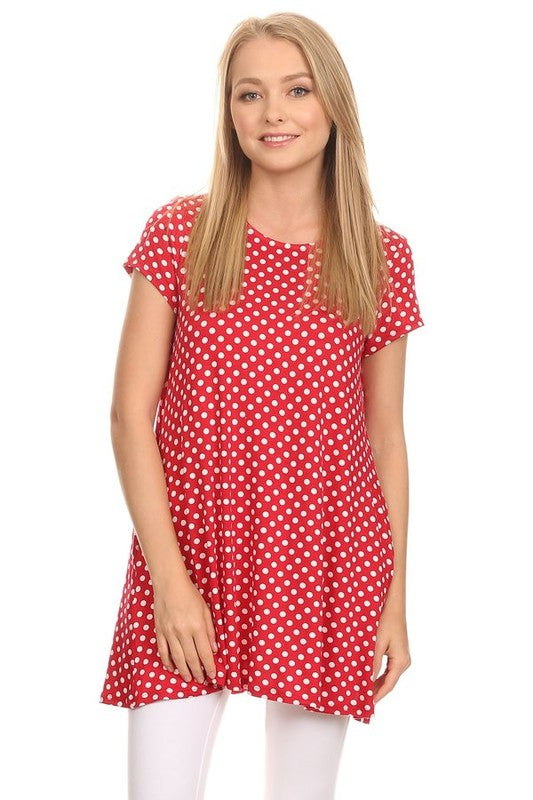 Polka dot print short sleeve relaxed fit tunic