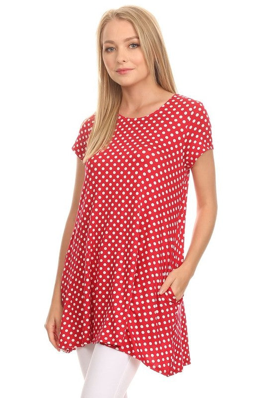 Polka dot print short sleeve relaxed fit tunic