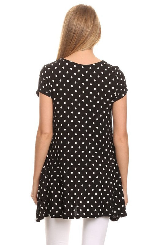 Polka dot print short sleeve relaxed fit tunic