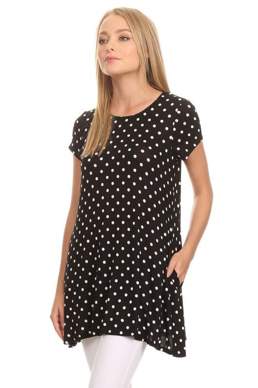 Polka dot print short sleeve relaxed fit tunic