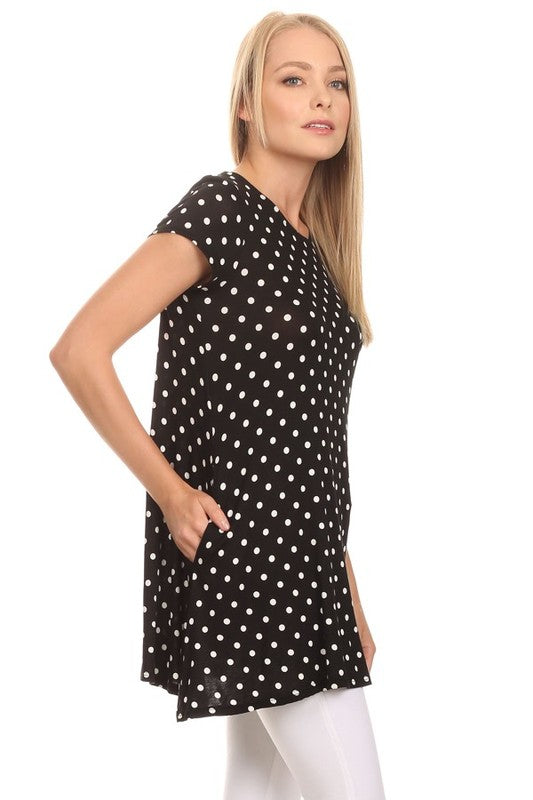 Polka dot print short sleeve relaxed fit tunic