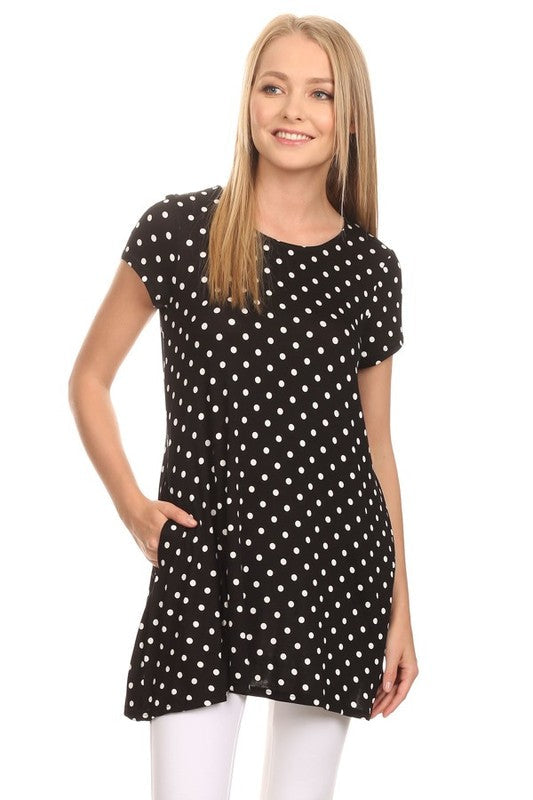 Polka dot print short sleeve relaxed fit tunic