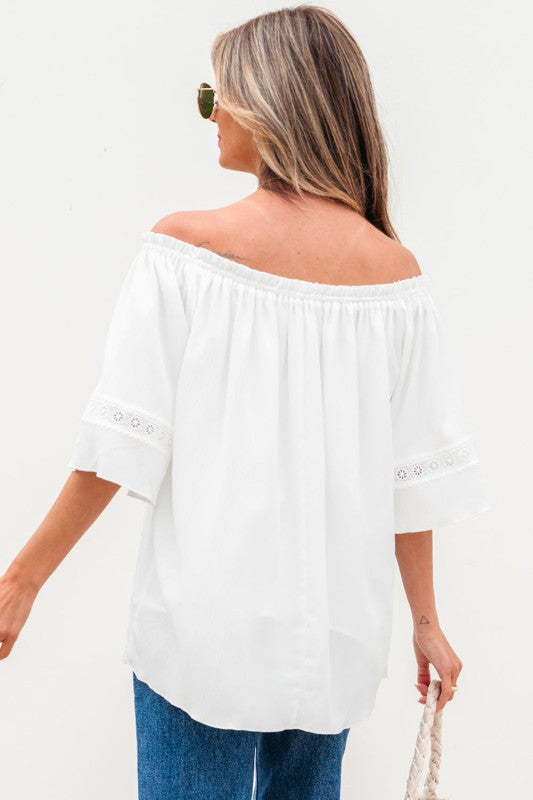Bellamy Frilly Off Shoulder Lace Insert Sleeve Tex
