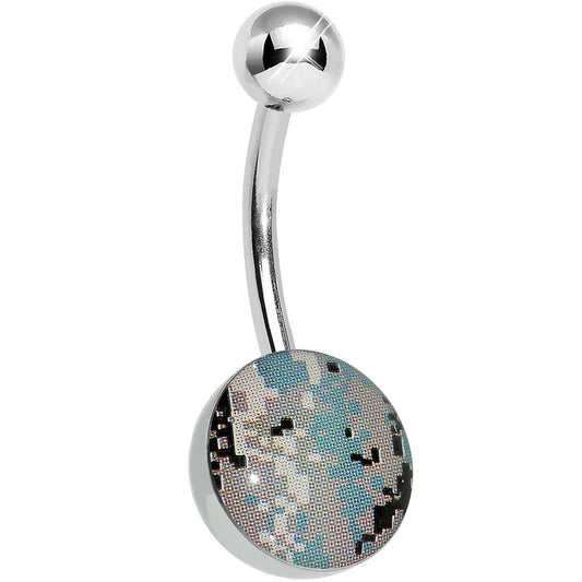 Green and Brown Pixilated Camouflage Belly Ring