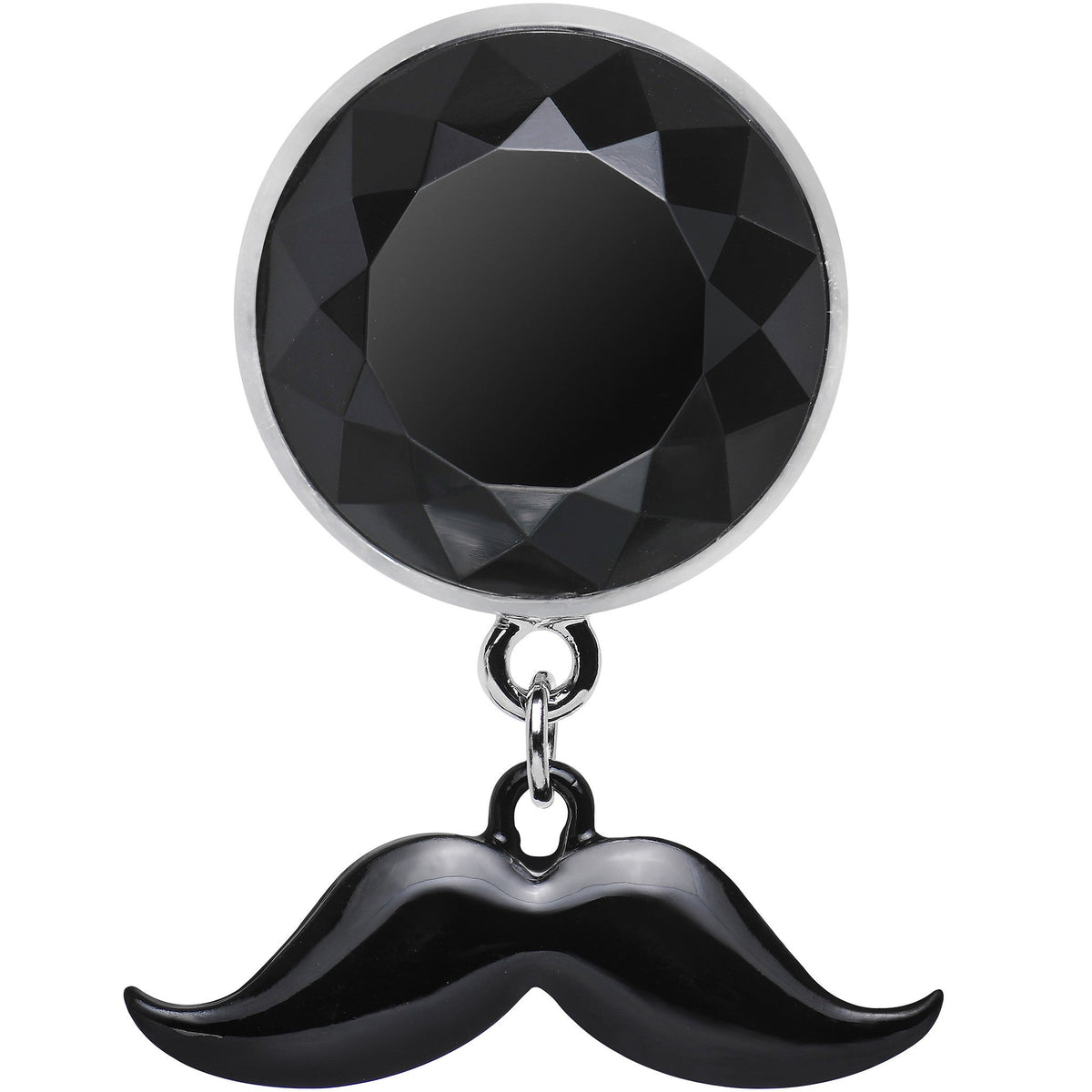 9/16 Black Dangling Mustache Steel Plug