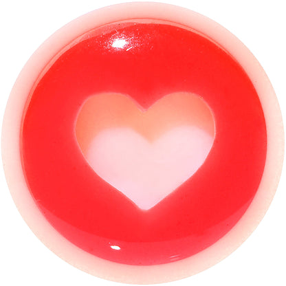 0G White Red Acrylic Adoring Heart Saddle Plug