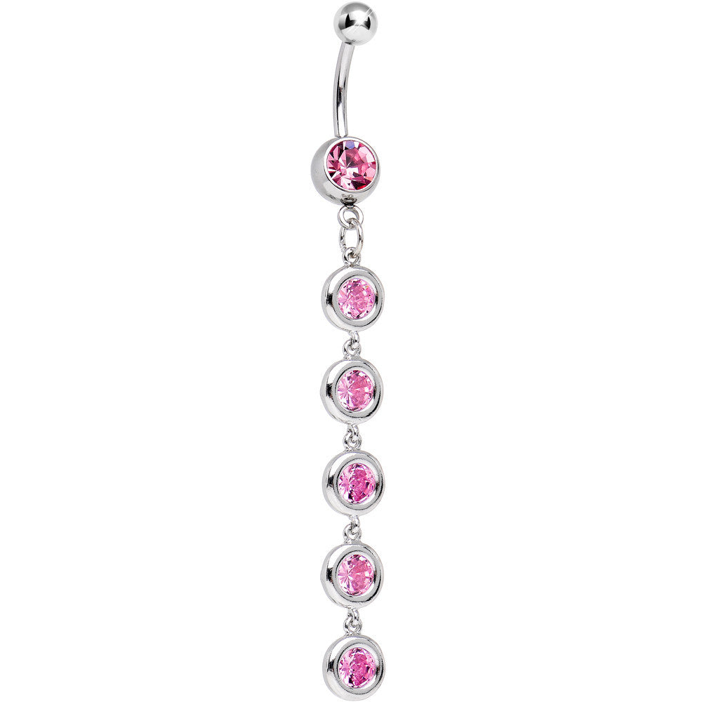 Pink Gem Pretty Skinny Line Drop Dangle Belly Ring