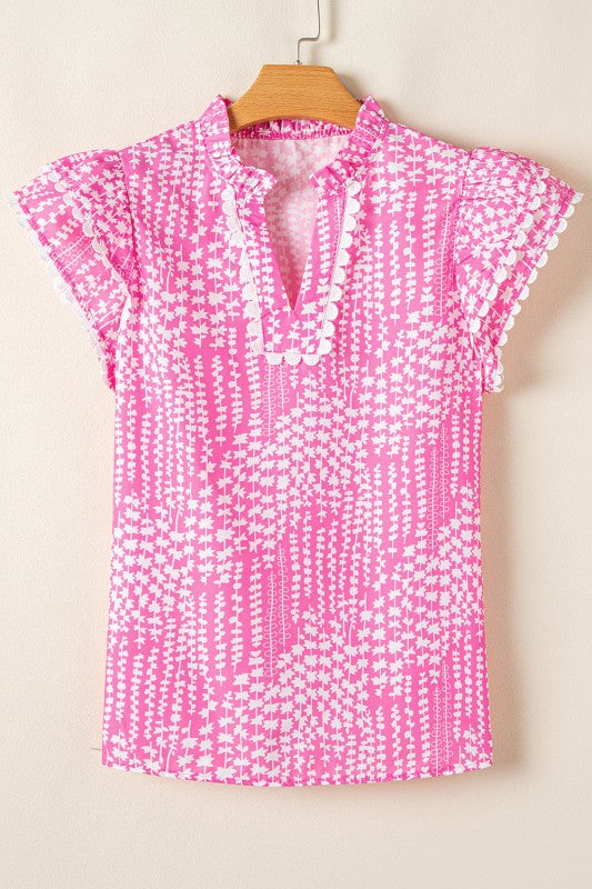 Cynthia Ric Rac Trim Flutter Sleeve Notch V Neck B