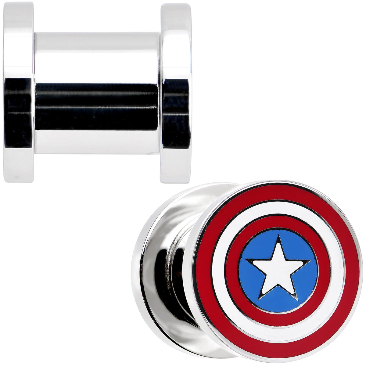 0G Stainless Steel Licensed Captain America Screw Fit Plug Set