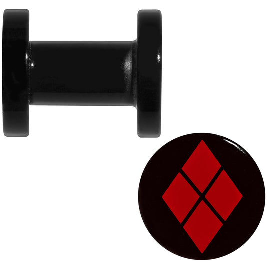 4G Black Acrylic Licensed Harley Quinn Logo Screw Fit Plug Set