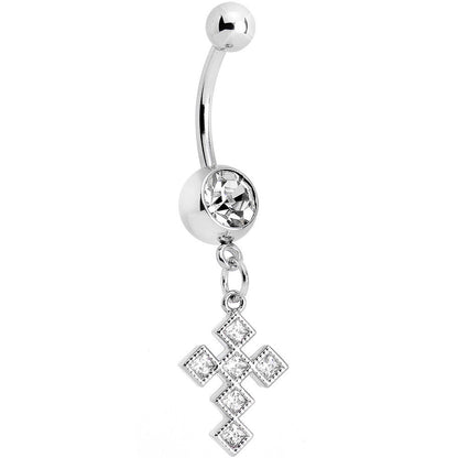 Clear Gem Ultra Mod Diamond Cross Dangle Belly Ring