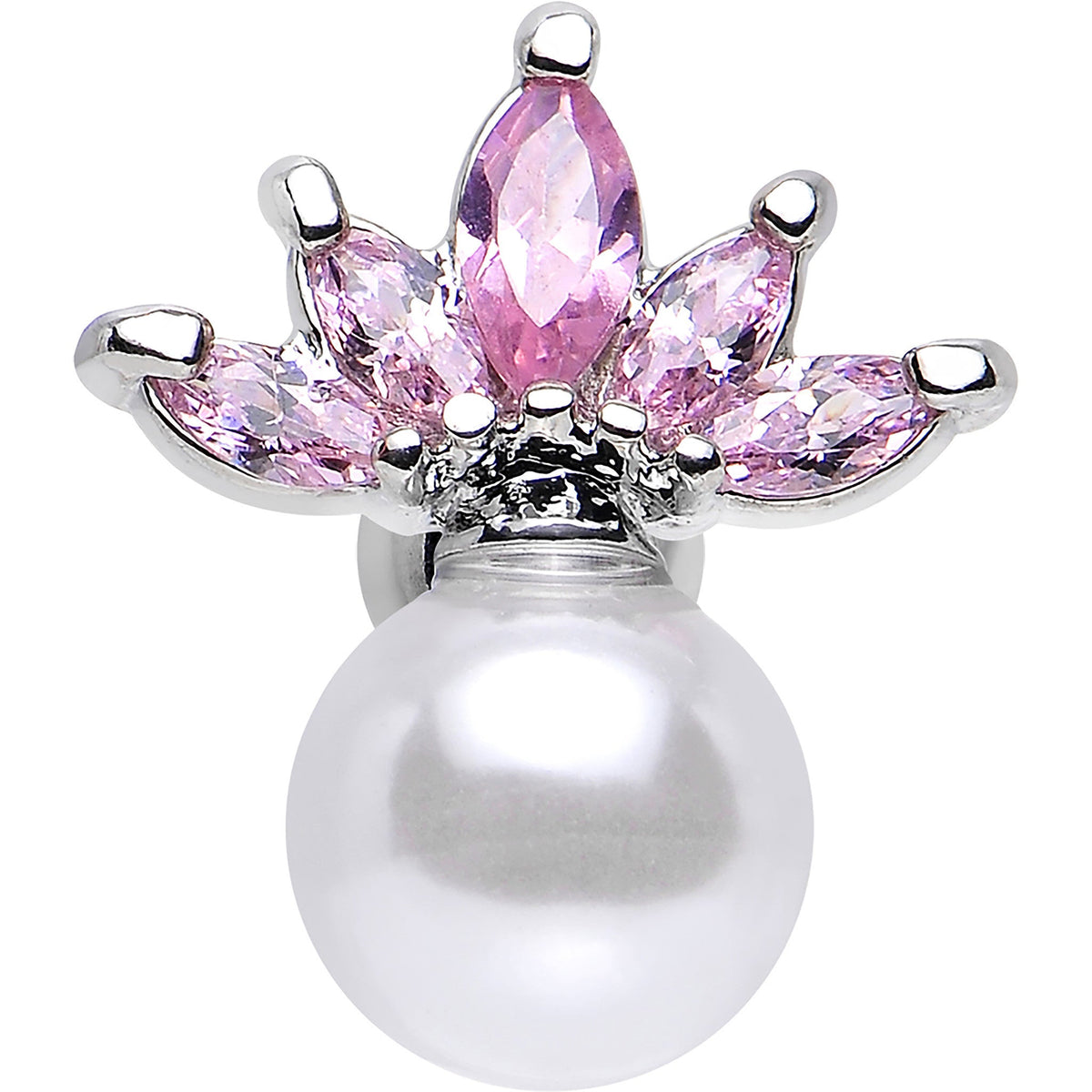 Pink CZ Imitation White Pearl Jeweled Crown Tragus Cartilage Earring