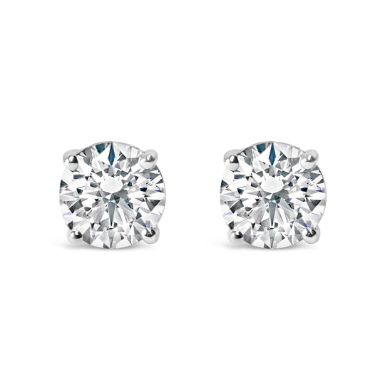 14K White Gold 1.0 Cttw Round Brilliant Cut Lab Grown White Diamond 4-Prong Classic Solitaire Stud Earrings (F-G Color, VS1-VS2 Clarity)