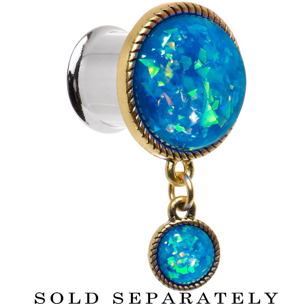 Double Aqua Imitation Opal Dangle Plug Sizes 5mm to 1 Inch