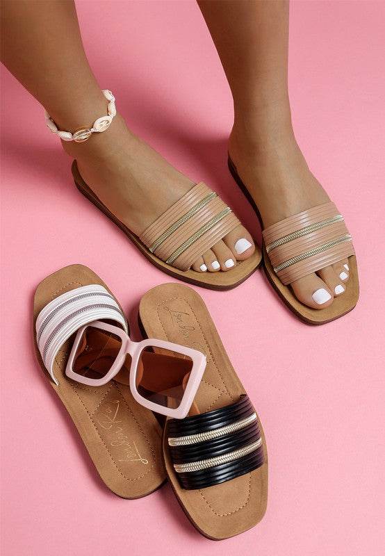 Zosaya Faux Zipper Detail Slip Ons