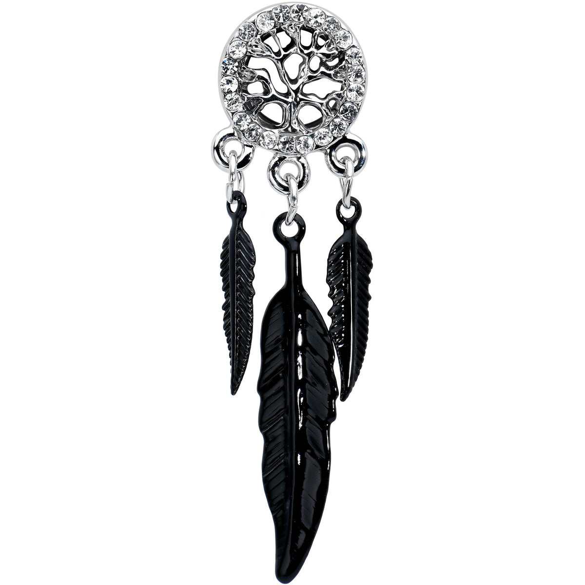 0G Clear Gem Steel Single Flare Tree of Life Dangle Plug Set