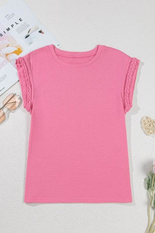 Anika Braided Cap Sleeve Crew Neck Top