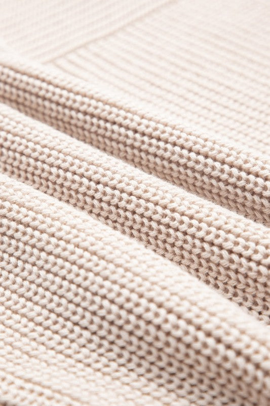 Ribbed Patchwork Textured Knit Puff Sleeve Sweater