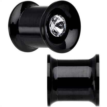 0G Clear CZ Gem Black IP Screw Fit Tunnel Plug Set