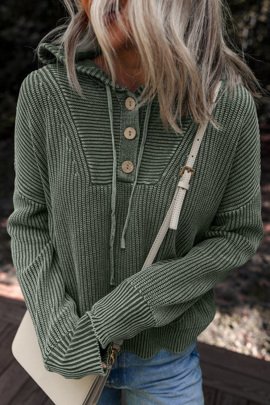 Mineral Wash Ribbed Knit Hooded Sweater