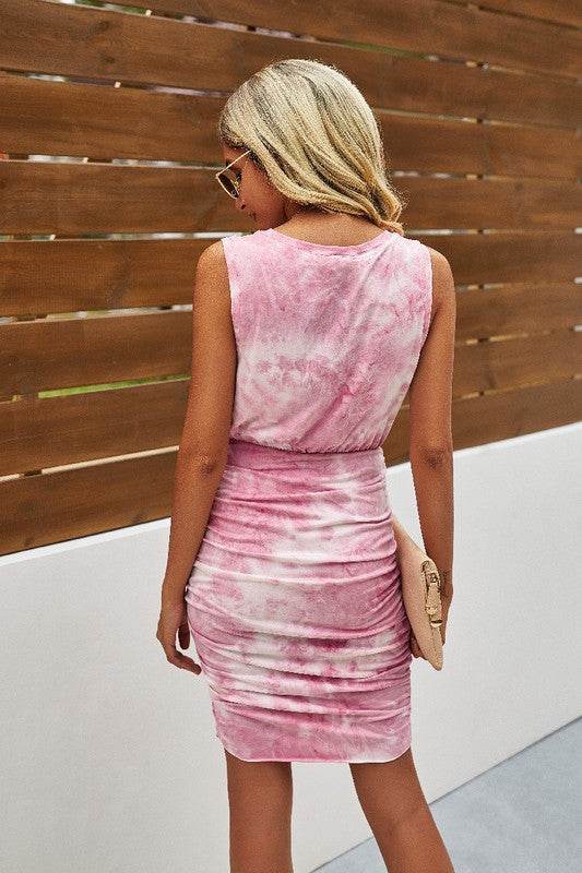 Crew Neck Tie Dye Sleeveless Dress