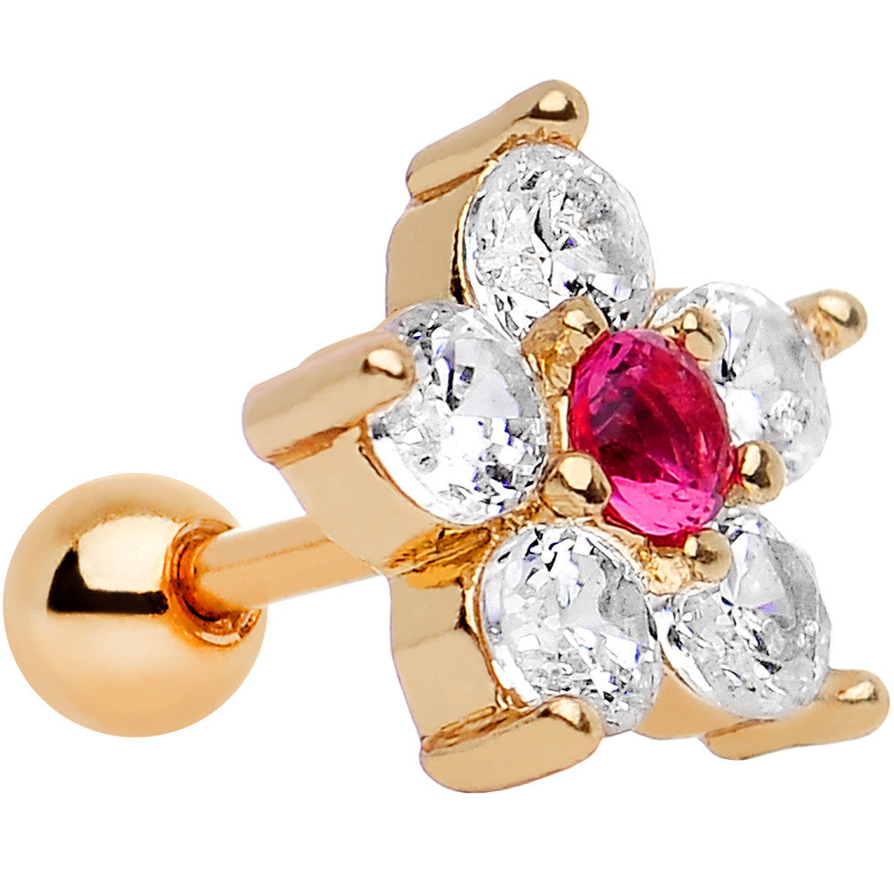 1/4 Gold Anodized Clear Petaled CZ Floral Tragus Cartilage Earring