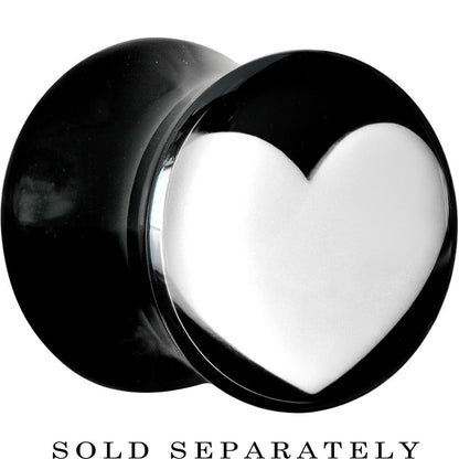 00G Black Acrylic White Heart Saddle Plug