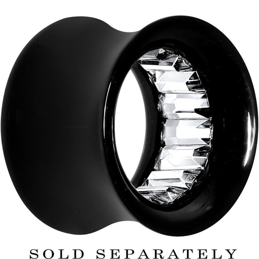Black Acrylic Clear Gem Inlay Saddle Tunnel Plug 0G to 1 Inch