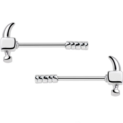 14G 5/8 Stainless Steel Nailed It Hammer Nipple Barbell Set
