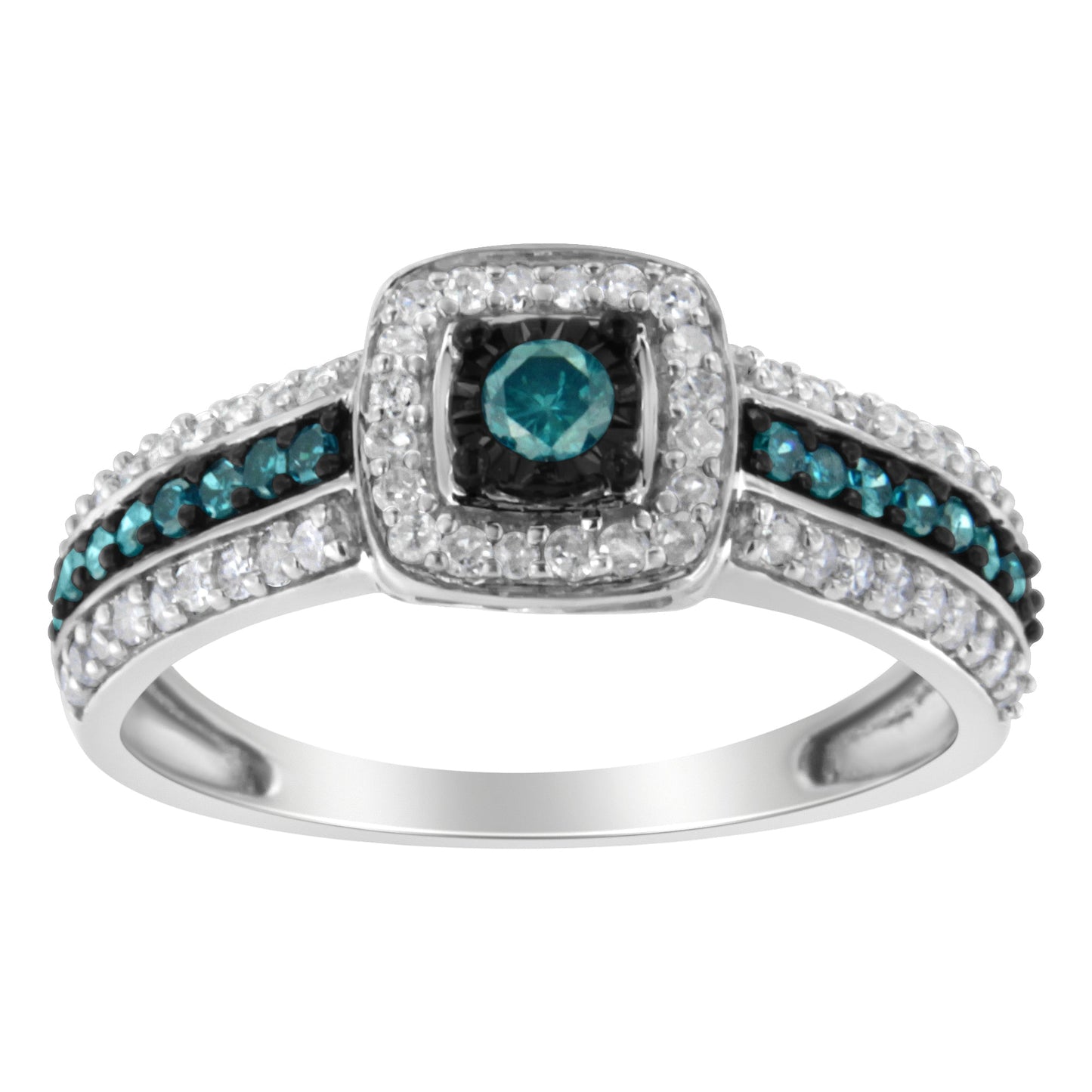 .925 Sterling Silver Treated Blue Miracle-Set Diamond Engagement Ring (1/2 Cttw, J-K Color, I1-I2 Clarity) - Size 6