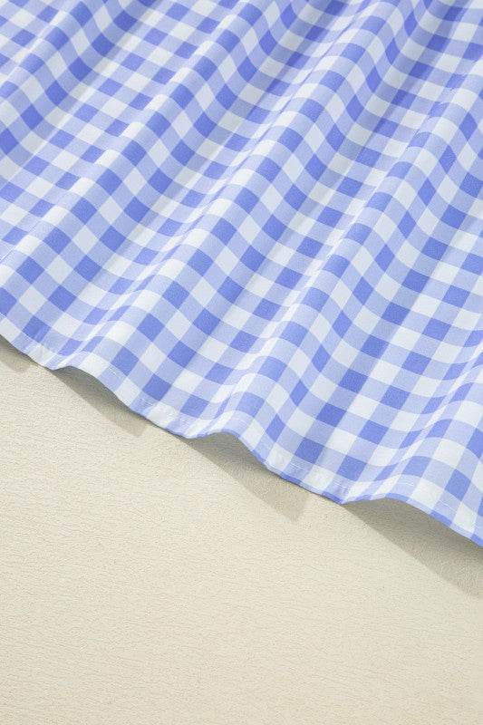 Blue Gingham plaid check maxi dress