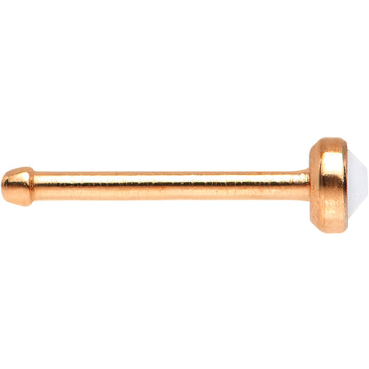 Rose Gold IP 2mm White Imitation Opalite Stone Nose Bone