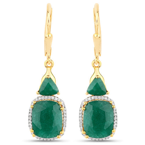 8.91 Carat Dyed Emerald and White Diamond .925 Sterling Silver Earrings