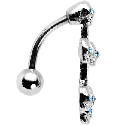 Aqua Gem Top Mount Skull Studded Gothic Cross Belly Ring