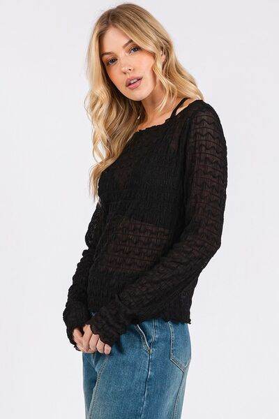 Mittoshop Lettuce Hem Boat Neck Long Sleeve Blouse