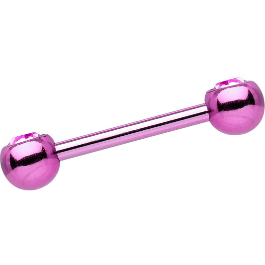 Pink Anodized Titanium Double Gem Nipple Barbell Set