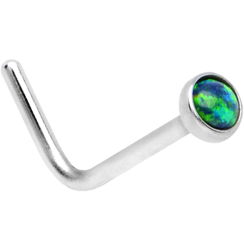 20G 2mm Green Synthetic Opal L-Shaped Nose Ring