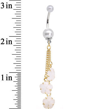 Golden Chain Pearly White Floral Dangle Belly Ring