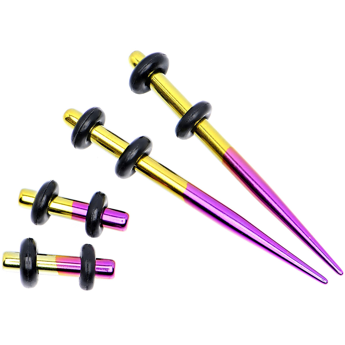 10G Yellow and Purple Titanium IP Steel Taper Plug Set