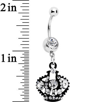 Clear Czech Stone Black Versailles Queen Crown Dangle Belly Ring