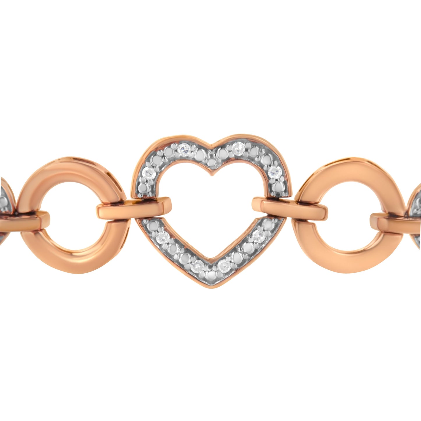 14K Rose Gold Plated .925 Sterling Silver Diamond Accent Circle and Heart Link Adjustable 6â€-10â€ Bolo Bracelet (I-J Color, I3 Clarity)