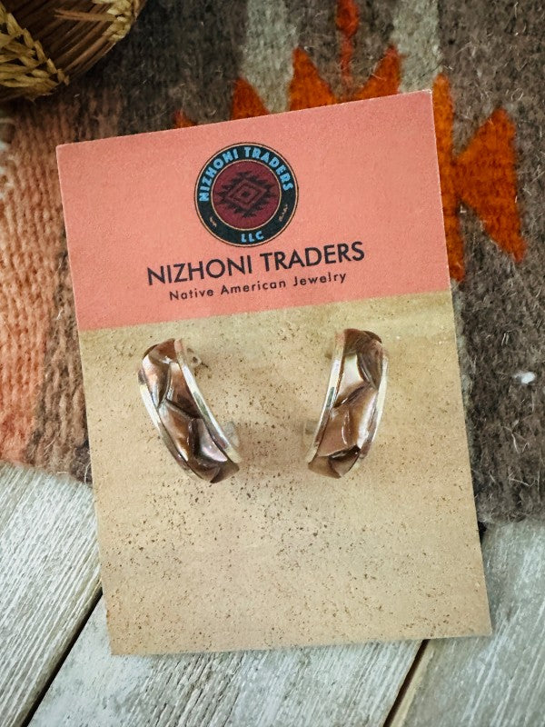 Navajo Mother of Pearl & Sterling Silver Hoop Earr