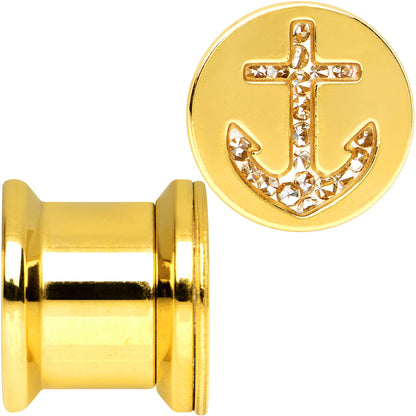 00G Gold Plated Steel Clear Gem Anchor Saddle Stash Plug Set