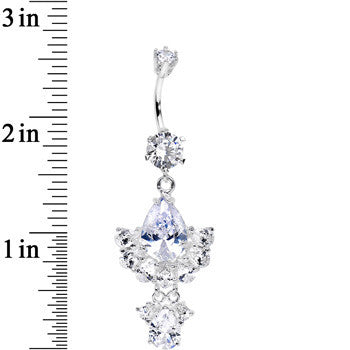 925 Sterling Silver Clear Spectacular Teardrop Dangle Belly Ring