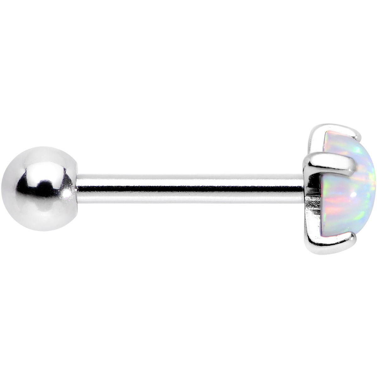 18G 5/16 Steel 5mm White Synthetic Opal Prong Set Cartilage