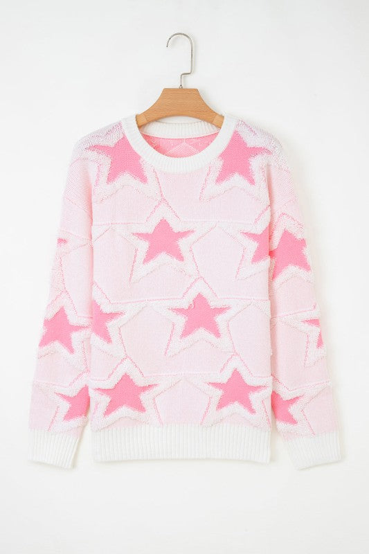 Star Ribbed Trim Drop Shoulder Oversized Sweater