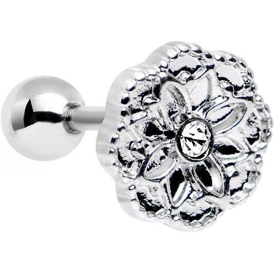 16G 1/4 Clear Gem Steel Mandala Flower Tragus Cartilage Earring